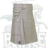 Grey Utility Kilt with Detachable Chains – Edgy Gothic-Inspired Utility Kilt